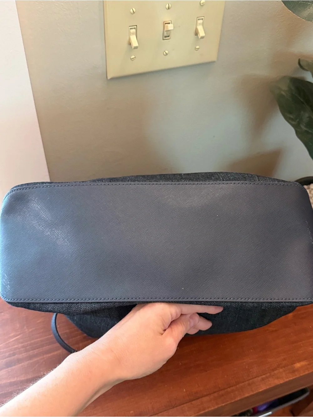 Michael Kors Denim Tote Bag Navy Blue Large Zip Top Laptop Shoulder Bag - Picture 9 of 10